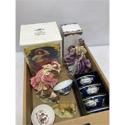 Two Border fine Arts figures, a seated golden Labrador and a standing spaniel, both signed Ayres, tallest example H11cm, boxed The Leonardo Collection 'Summer Breeze' figure, The Franklin Mint 'Catherine' from Emily Bronte's Wuthering Heights, oriental ceramic bowls etc