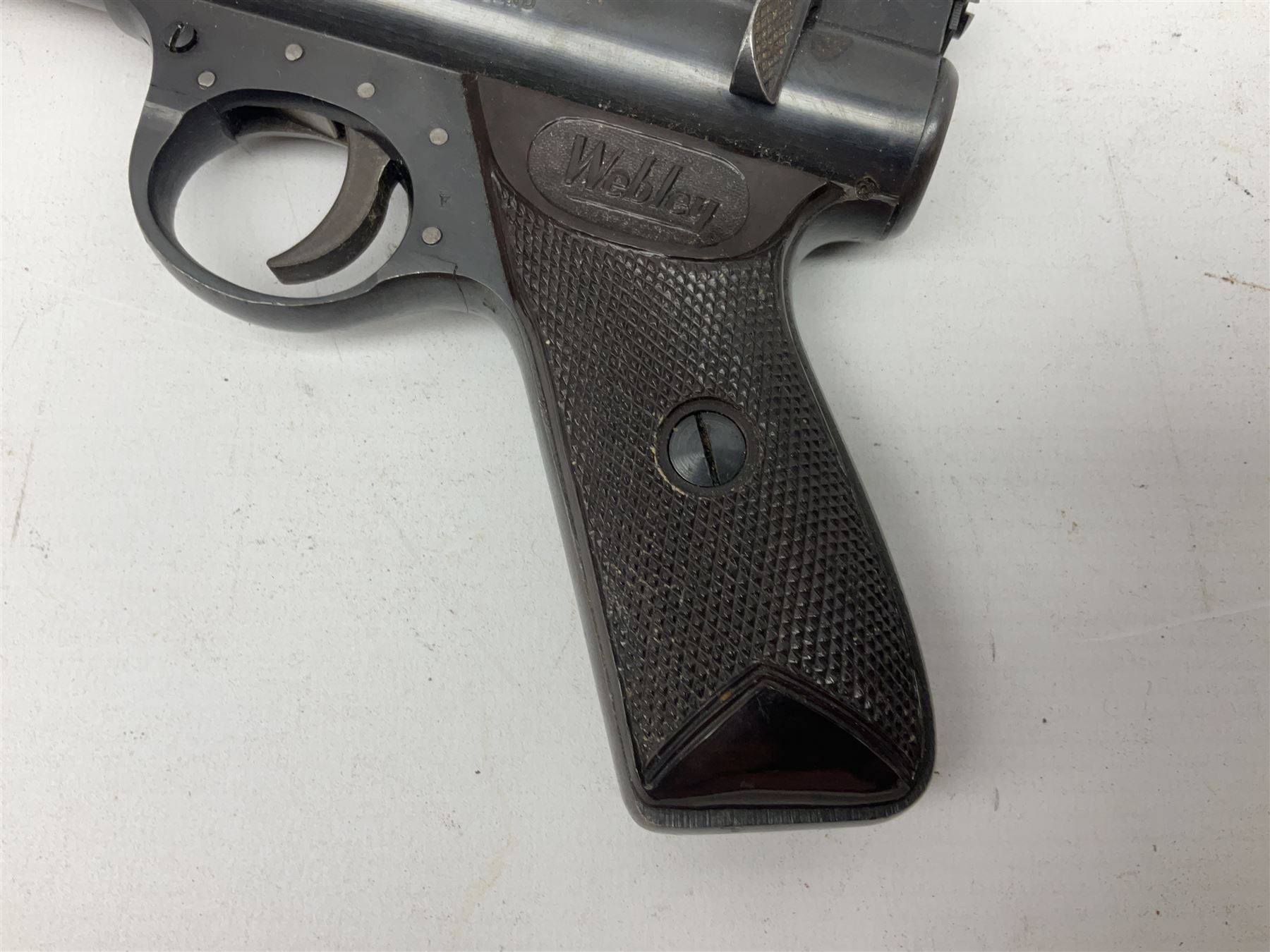 Webley Premier .22 air pistol with over lever action No.902 L24cm; and quantity of .22 pellets in two tins