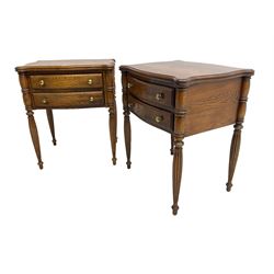 Lexington Furniture - pair of oak bedside lamp tables, shaped moulded top over two drawers, on turned and reed moulded supports
