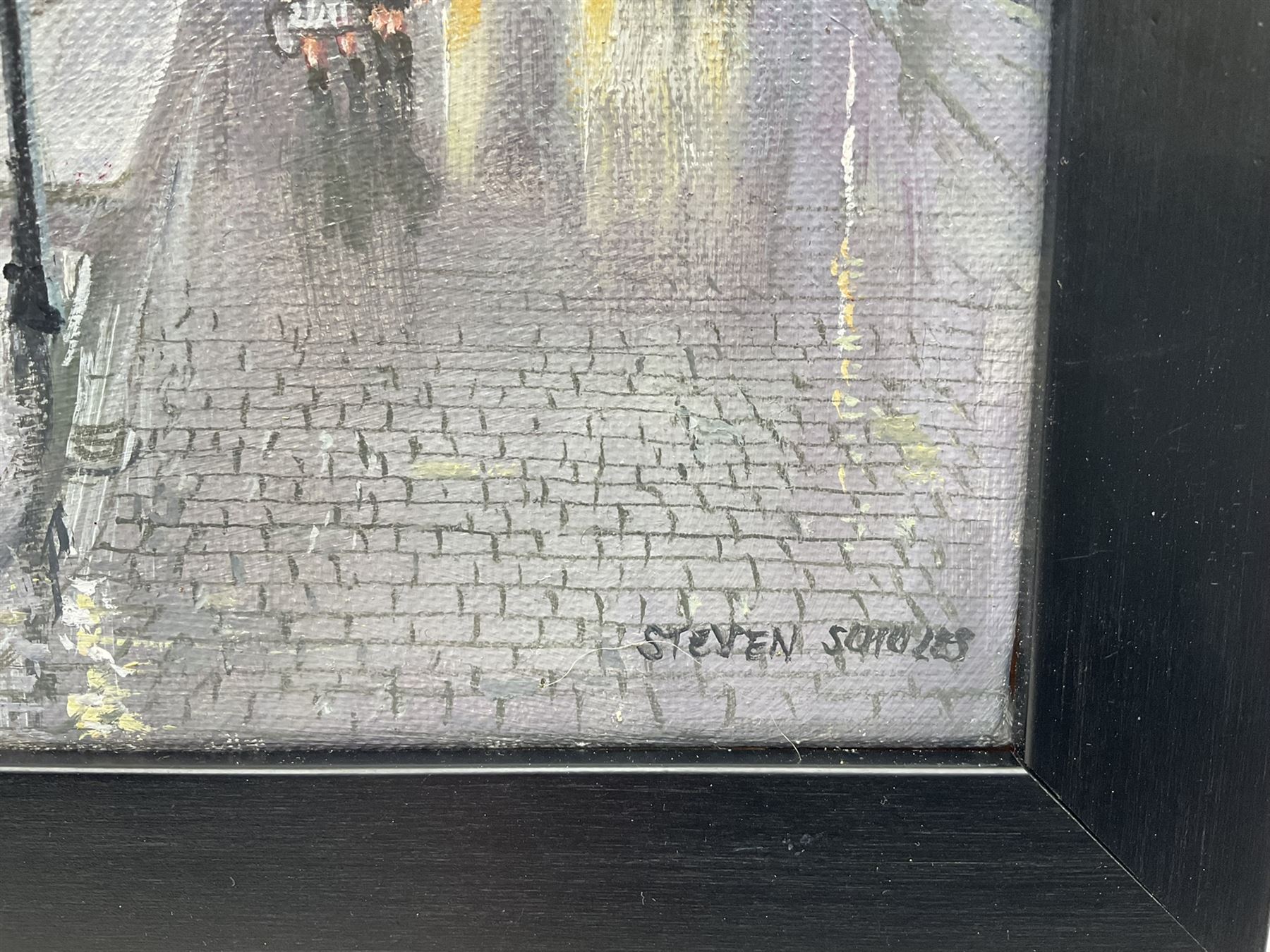 Steven Scholes (Northern British 1952-): 'The Red Lion Pub - North Manchester 1962', oil on canvas signed, titled verso 20cm x 30cm