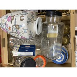 Glass jars, together with glass vases, metalware etc, in three boxes 