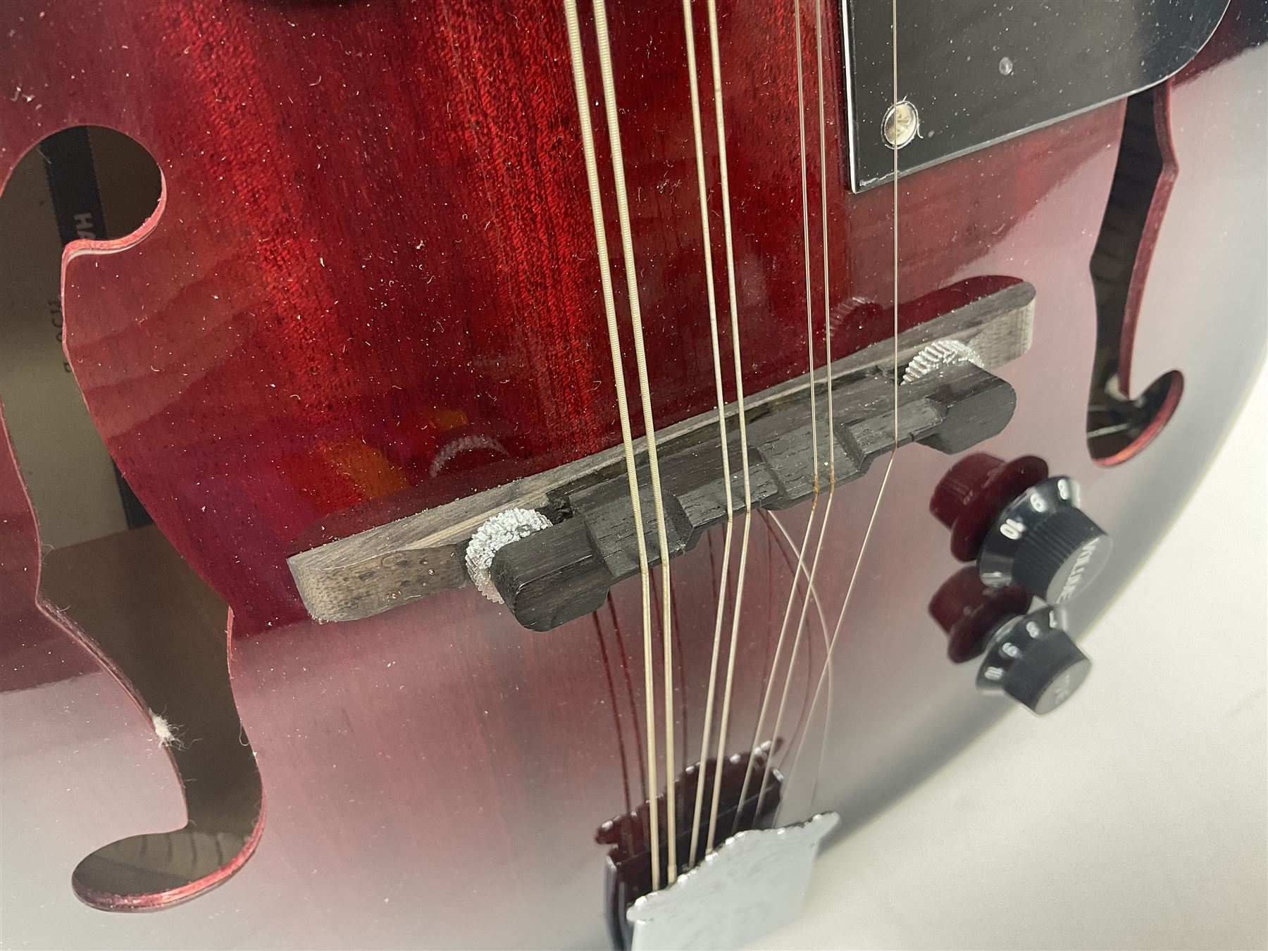 Stagg Model M50 E eight-string electro-acoustic mandolin; bears makers label L69cm; in cardboard delivery box with lead