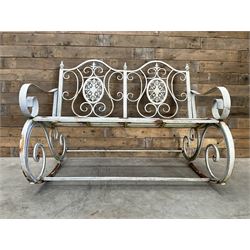 Wrought metal rocking garden bench seat, in antique grey finish