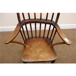  19th century elm Windsor child's chair, turned supports, W58cm  