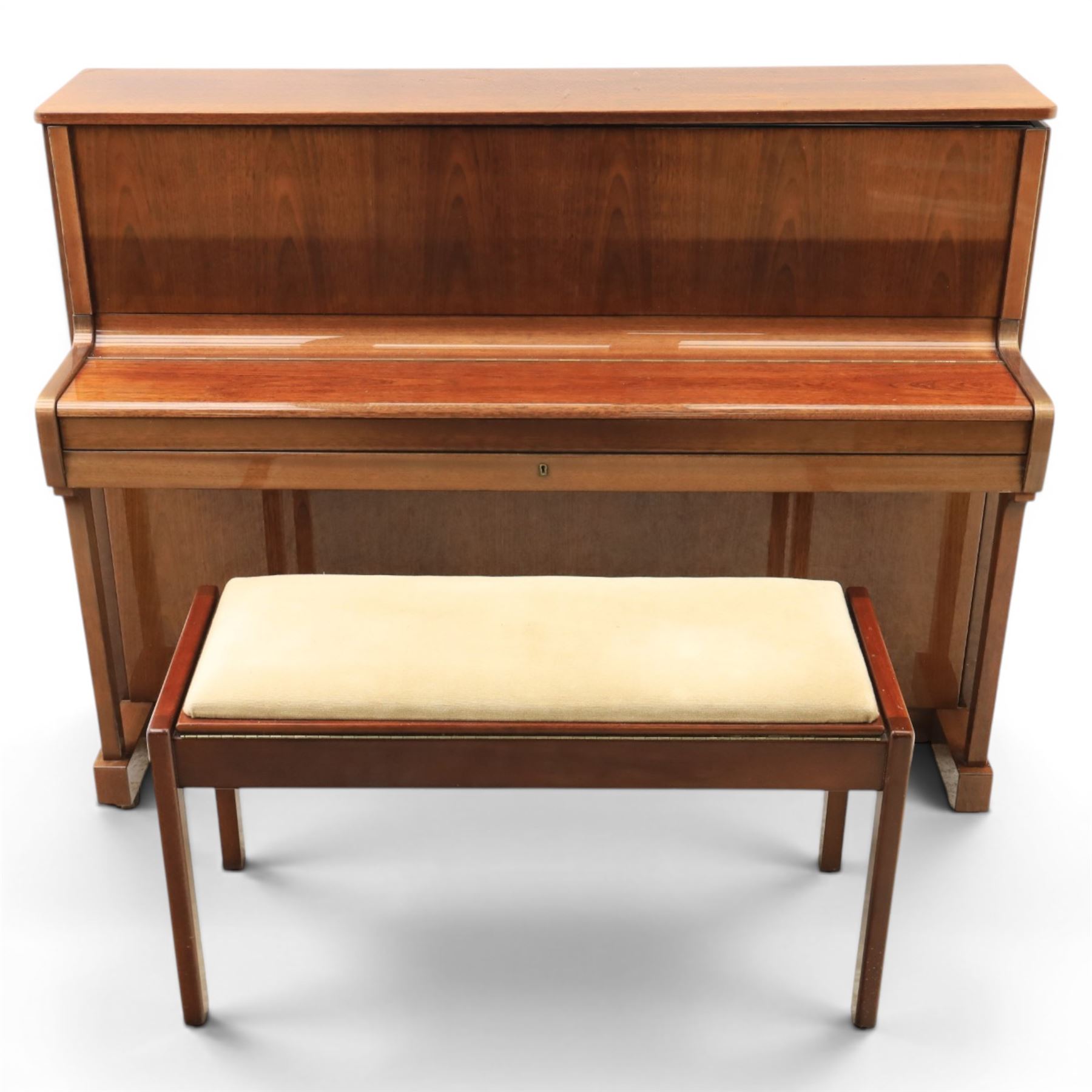 Wilh. Steinmann - 20th century East German mahogany veneered upright piano, together with matching stool