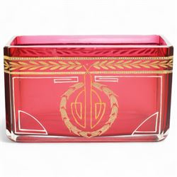 Josef Riedel bohemian glass bowl, of rectangular form, with gilt painted decoration W14.5cm 
