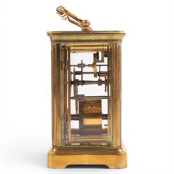 Richard & Co of Paris brass carriage clock with Roman dial, in original leather travel case, H13cm