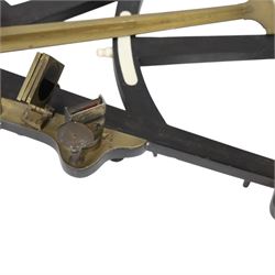 IVORY LICENCE 19th century ebony and brass octant, with inset ivory scale, unmarked, L35cm