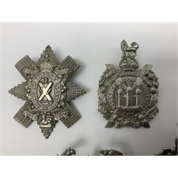 Thirteen Scottish metal Glengarry badges including Black Watch, Highland Regiment, Cameronians, Argyll & Sutherland, Seaforth Highlanders, Kings Scottish Own Borderers etc