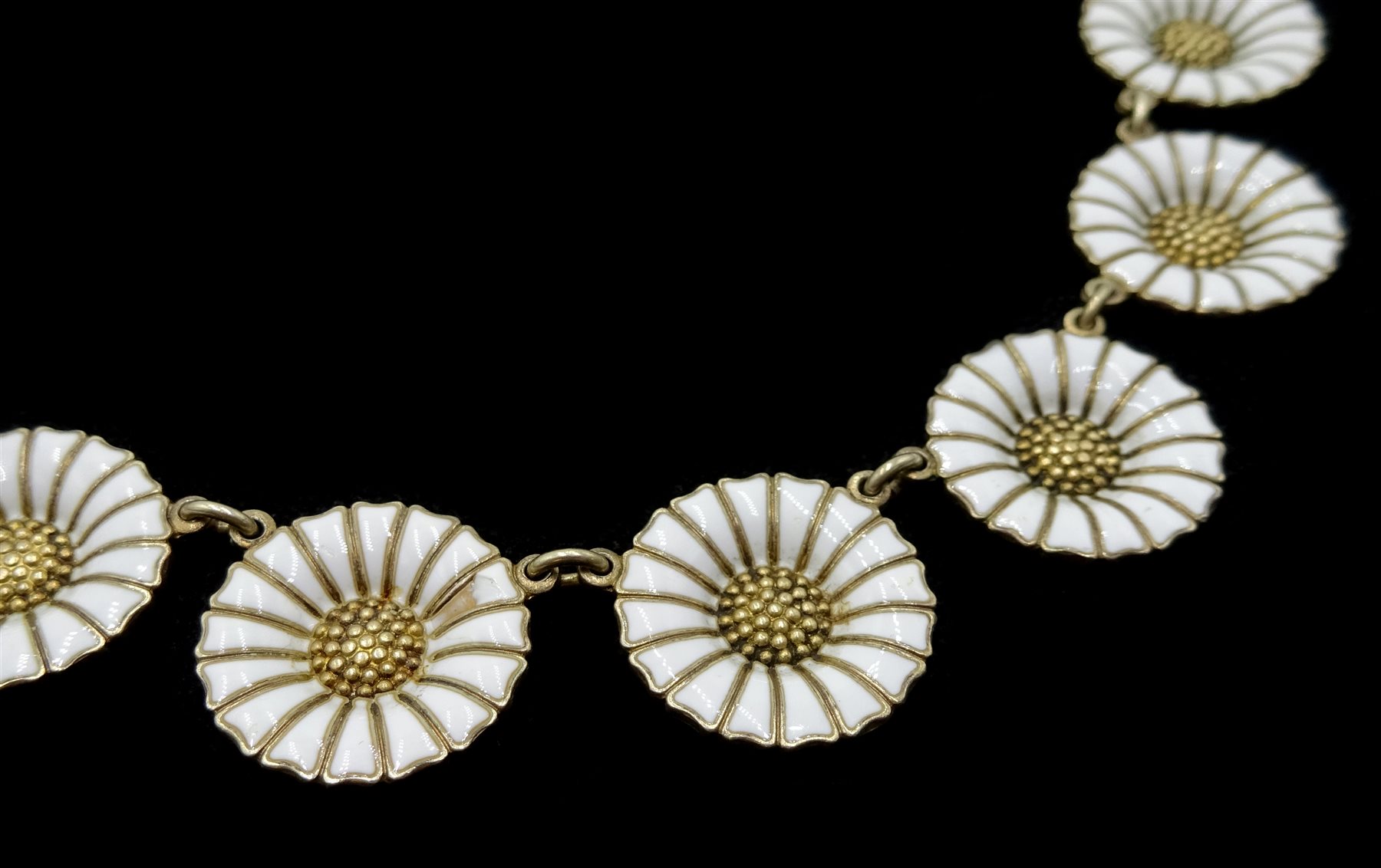 Danish silver and enamel daisy link necklace and brooch by Anton Michelsen  