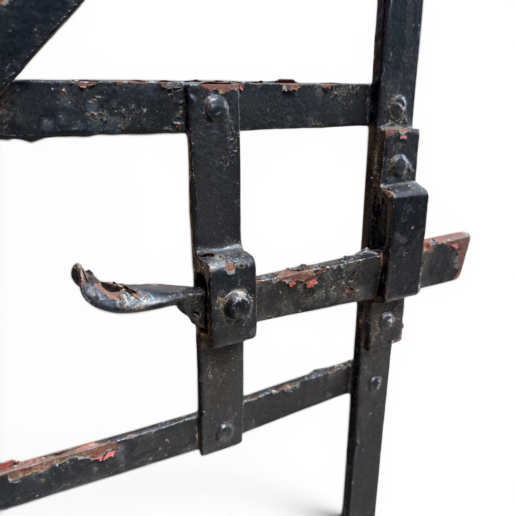 Georgian wrought iron single strapwork gate of small proportions, with scroll design and hinged latch