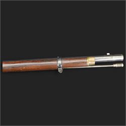 Enfield .577 action rifle, the 91.5cm rifled barrel with three barrel bands and ramrod under, full walnut stock, action marked 'Enfield' with Victoria cypher, overall L131cm