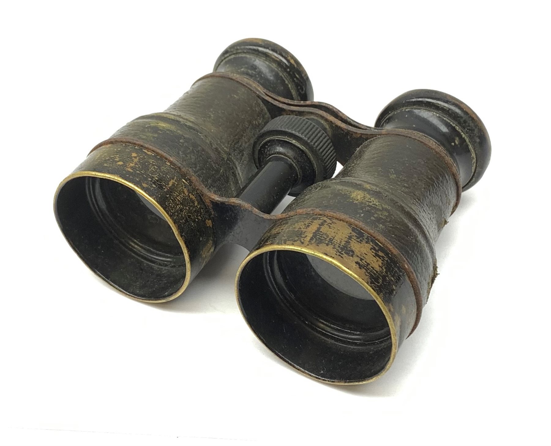 Caricature wooden carving of two WW2 British officers, inscribed under the base 'Venice March 1946' H13cm; and unmarked pair of binoculars (2)