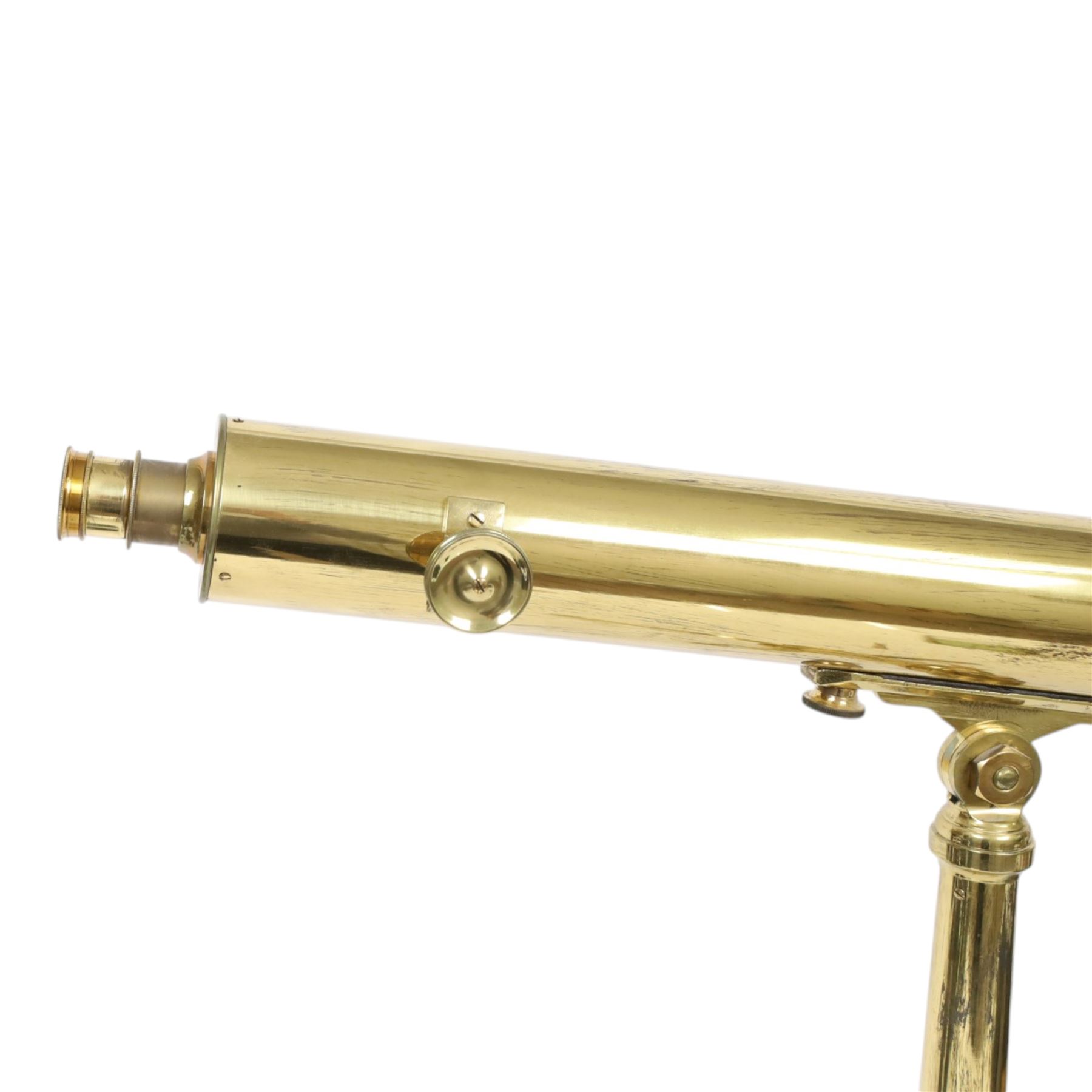 Brass telescope inscribed J.Lizars Glasgow & Edinburgh, with a library tripod and a larger wooden tripod, two spare eyepieces and original box