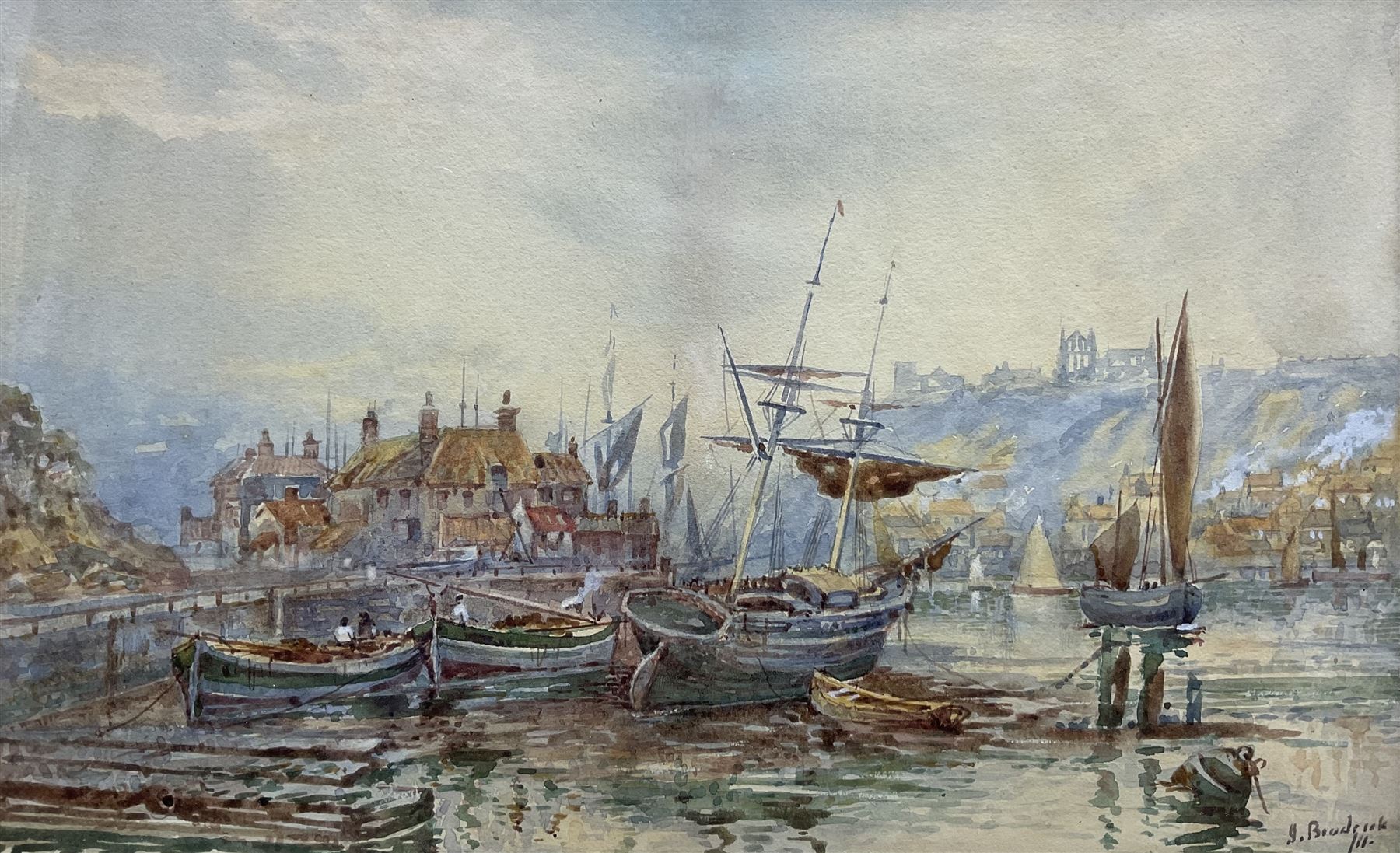 Brodrick (British 19th/20th Century): Whitby Harbour, watercolour indistinctly signed and dated '11, 18cm x 29cm 