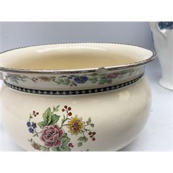 Early 20th Century Lonsdale Cetem Ware blue and white wash jug, chamber pot, vase etc, tallest H30cm, together with two other chamber pots