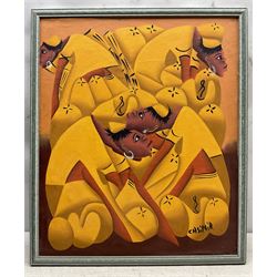 Laurent Casimir (Haitian 1928-1990): Figures in Yellow, oil on canvas laid on board signed 59cm x 49cm