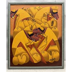 Laurent Casimir (Haitian 1928-1990): Figures in Yellow, oil on canvas laid on board signed 59cm x 49cm