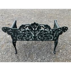 Victorian style cast iron garden bench, with ornate leaf back and lattice arms on scroll feet, H88cm, W100cm - THIS LOT IS TO BE COLLECTED BY APPOINTMENT FROM DUGGLEBY STORAGE, GREAT HILL, EASTFIELD, SCARBOROUGH, YO11 3TX