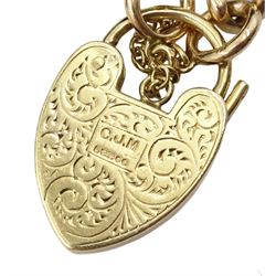9ct gold double Figaro link bracelet, each link stamped, with later heart locket clasp