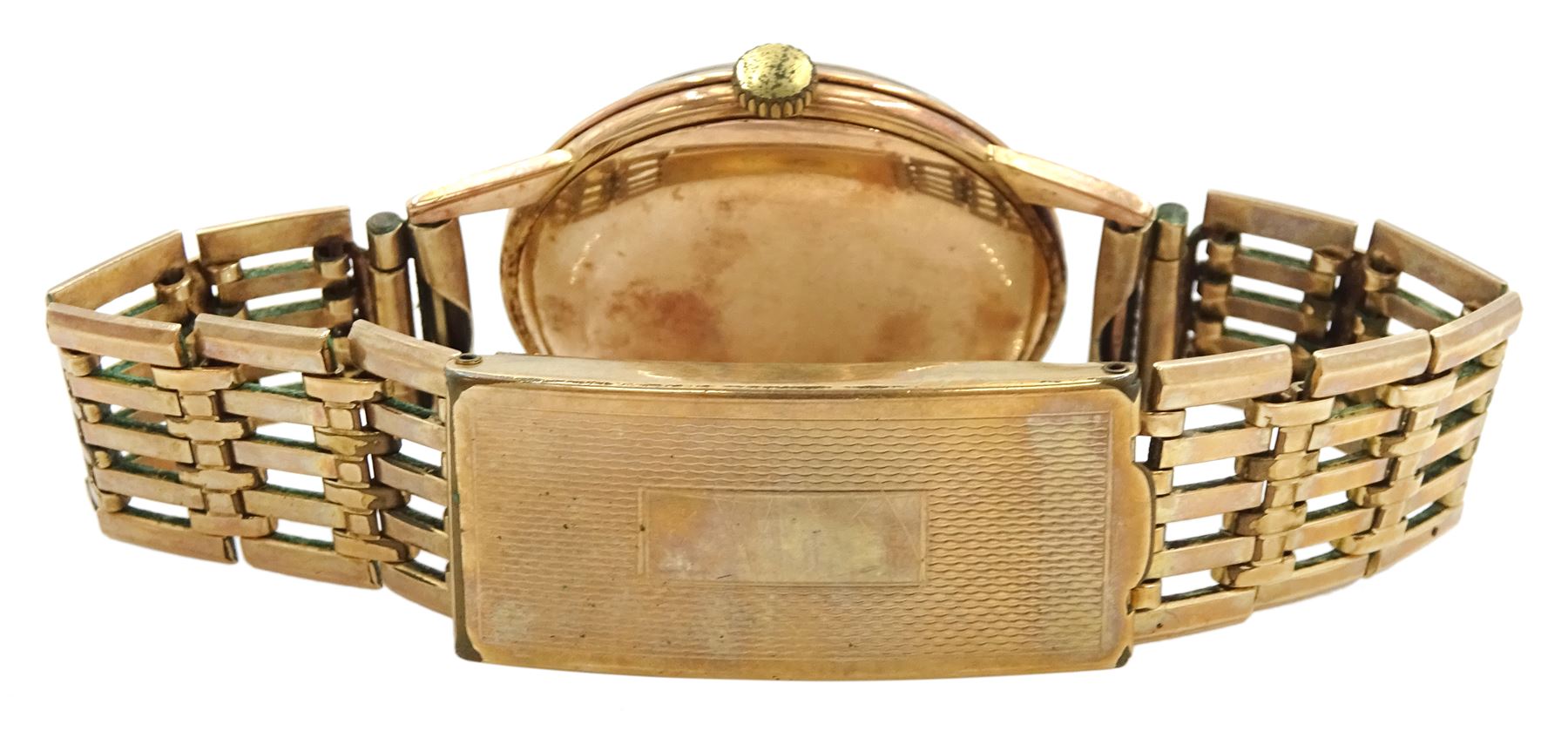 Helvetia gentleman's 14ct gold manual wind wristwatch, London 1946, on gold-plated bracelet strap