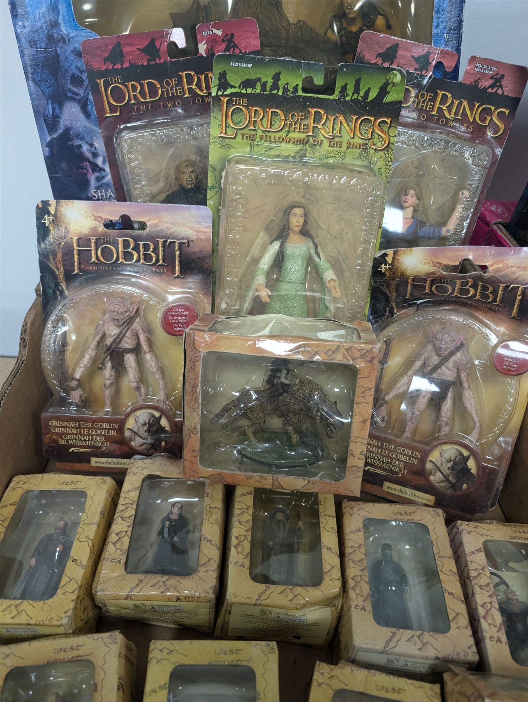 Lord of the Rings action figures, including Toy Biz Gimli, Ring Wraith, Frodo, Treebeard, Deluxe Beast and Rider set, etc and Eaglemoss collectors models, some with magazines, in two boxes