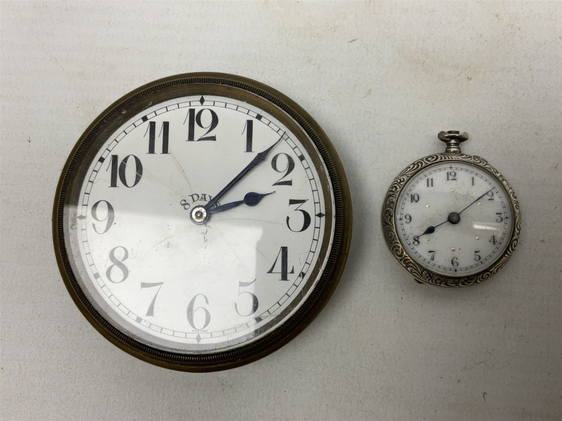 Three silver cased open face pocket watches, together with two other watches, horn pendent etc 