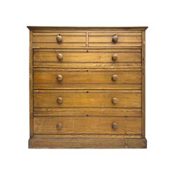 Late 19th century ash chest, fitted with two short and four long drawers, turned wooden handles