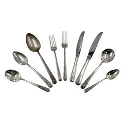 Community Milady pattern cutlery service for twelve place settings, to include table knives, forks and spoons, dessert knives, forks and spoons, soup spoons, two serving spoons and eighteen teaspoons, 