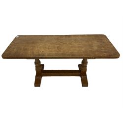 Yorkshire oak - rectangular adzed oak coffee table by Colin Almack (Beaverman), unsigned