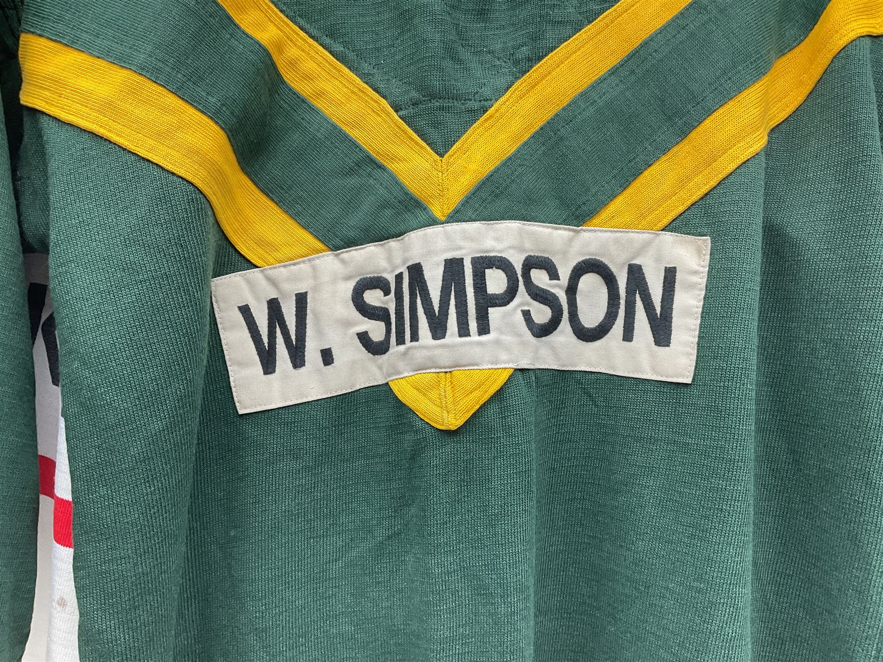 Three Australian Rugby League shirts, to include NRL West Tigers shirt, NSW RL North Sydney Bears shirt and an Australian International rugby shirt, with applied W.Simpson name to front