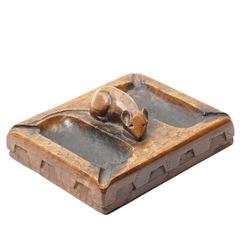 Mouseman - oak double ashtray, with penny moulded carved edge, with carved mouse signature...