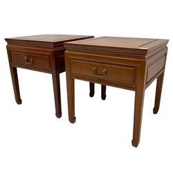 Pair of Hong Kong hardwood square lamp tables, with drawers