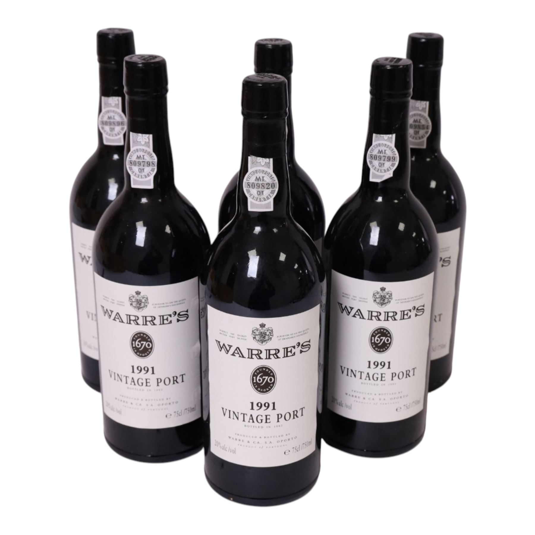 Warre's 1991 vintage port, 750ml 20% vol, six bottles