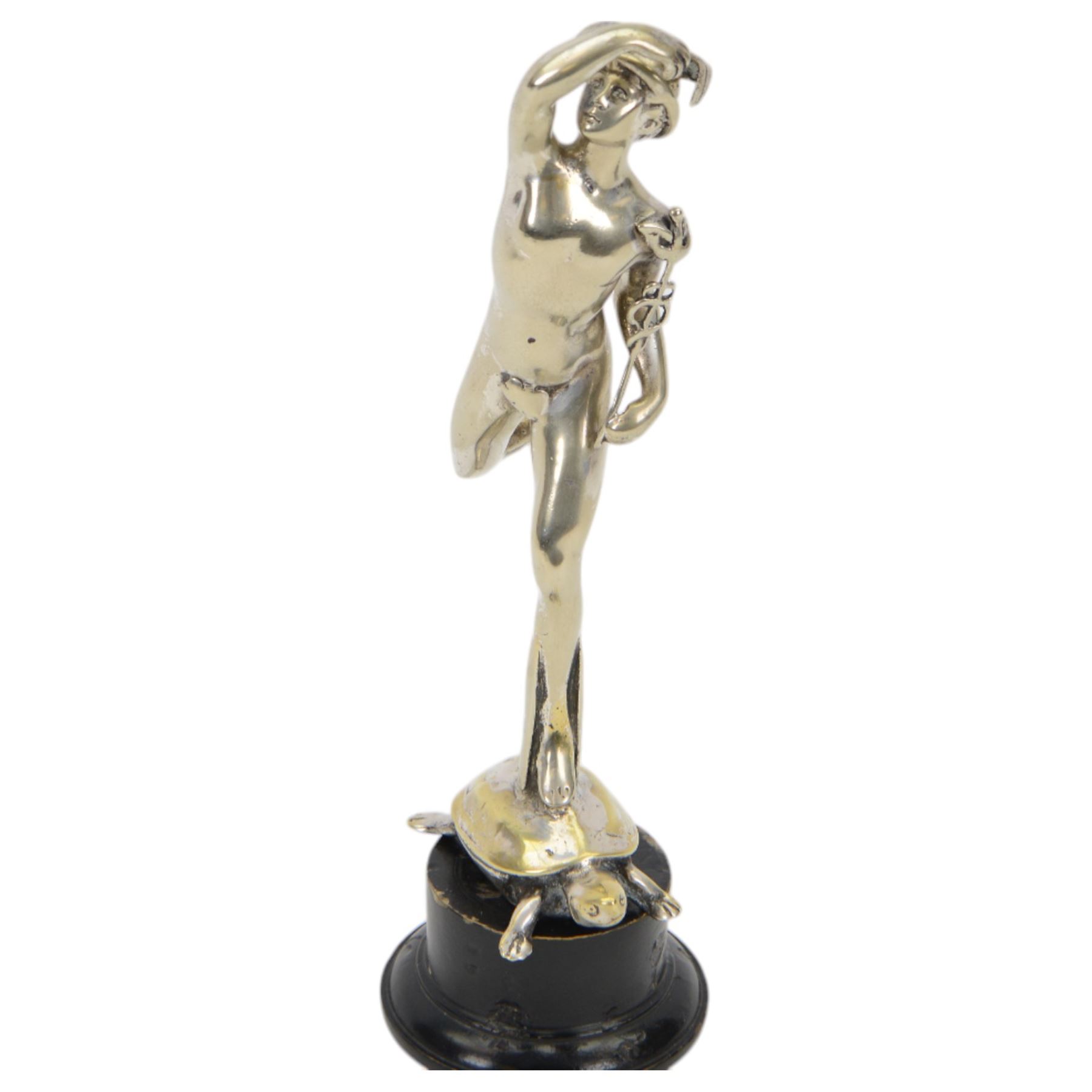 Mercury chrome car mascot upon a stepped circular base, H25cm 