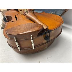 20th century French violin with 36cm one-piece maple back and ribs and spruce top L59cm overall; in mahogany stained wooden carrying case