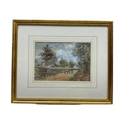 Charles Pigott (British 1860-1940): Driving Sheep in the 'Derbyshire Hills', watercolour signed, titled verso 25cm x 35cm; M Reid (British early 20th century): Ploughing, watercolour signed and dated 1920, 25cm x 36cm; together with a further unsigned landscape watercolour 16cm x 24cm (3)