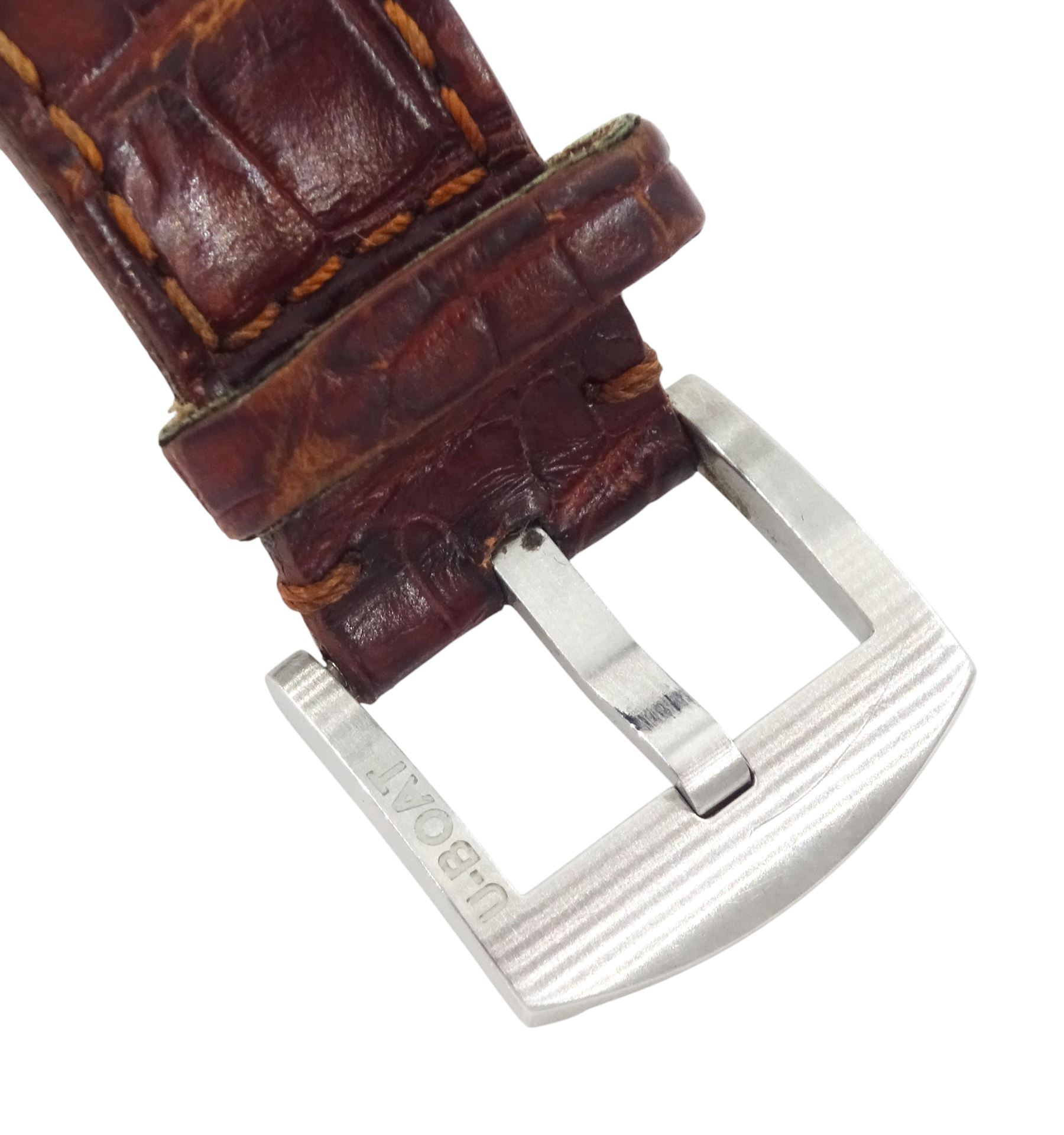 Italo Fontana U-Boat Flightdeck Cas Beige gentleman's stainless steel automatic watch, Ref. 7117, cream dial with Arabic hour markers and three subsidiary dials, on original brown leather strap, boxed with warranty card dated 2014