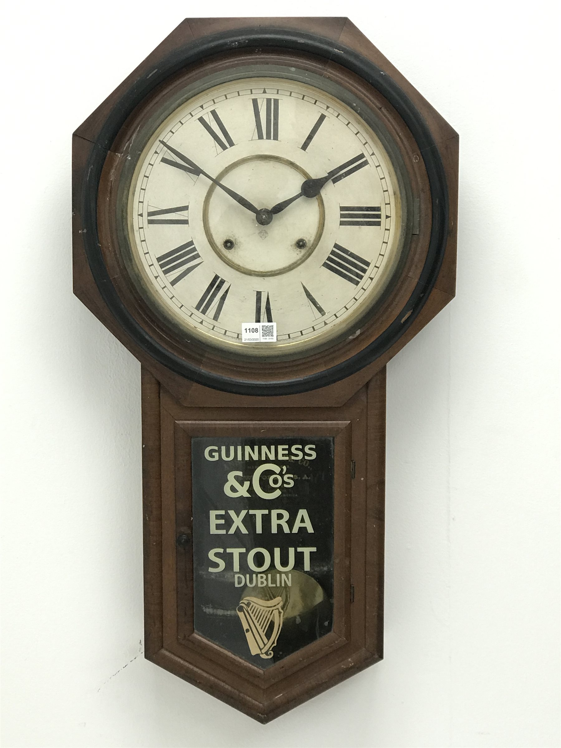 Ansonia wall clock with Roman dial and painted Guinness & Co's advertising glazed door, H81cm