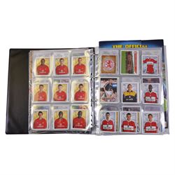 Collection of Football related stickers and albums, including Portugal Euro 2004 unused album and a collection of stickers,  Merlin The Official FA Premier League Sticker Collection 10th Edition 2003 unused album and stickers, Merlin The Official FA Premier League Sticker Collection 11th Edition 2004 unused album, Merlin The Official FA Premier League Sticker Collection 2001 unused album and stickers, Merlin The Official FA Premier League Sticker Collection 2002 unused album and stickers and Merlin's 2002 England unused album and stickers, housed in two folders