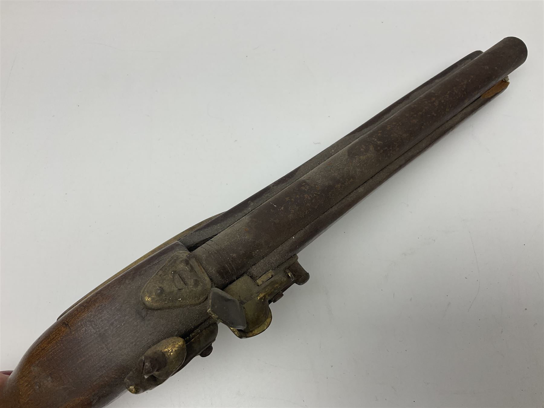 Leather covered swagger/sword stick with 40cm steel blade L62cm overall; another ash sword stick with 30cm diamond section steel blade; pair of fencing foils, the blades marked Solingen; two reproduction flintlock pistols; and 92cm inert cartridge belt (7)