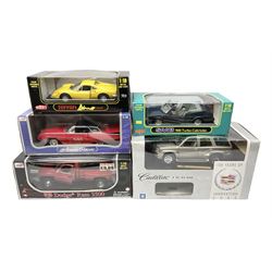 Five Anson 1:18 scale models - limited edition Cadillac Escalade 2002; Dodge Ram 3500; 1963 Ford Thunderbird; Saab 900 Turbo Cabriolet; and Ferrari Dino 246GT; all boxed (5)