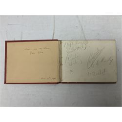 Mid 20th century autograph book, to include autographs from Beverley Sisters, Reg Varney, Ronnie Verrell, Betty Mitchell, etc, poems and verses etc