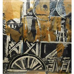 Lucy Mary Hainsworth (South African/Northern British 1935-): 'Ferry Bridge Power Station', mixed media collage attributed and titled on label verso 93cm x 88cm