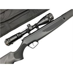 Stoegar .177 air rifle with break barrel action, 3 x 9 telescopic sight and fully integrated sound moderated barrel, no visible serial number, L109cm; in Stoeger lined gun sling