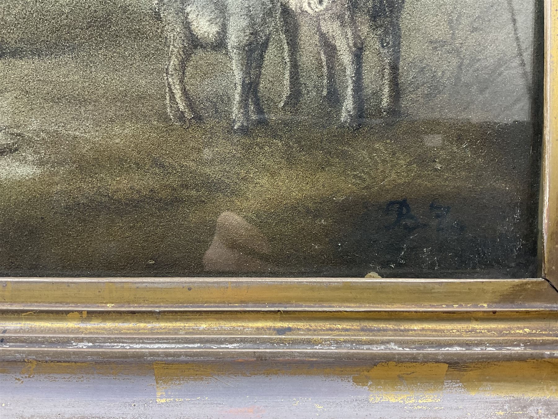 Benjamin Zobel (German/British 1762-1830): Animals in the Farmyard, 'Marmotinto' sand picture signed with initials 47cm x 59cm