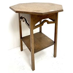 Early 20th century oak occasional table, octagonal moulded top on square tapering supports joined by solid undertier 