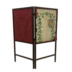 Early 20th century folding table, two panel folding screen and a pokerwork folding occasional table