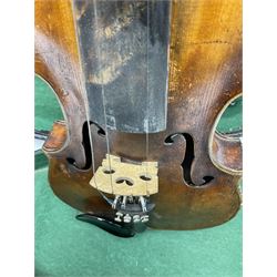 German violin c1900, copy of a John Betts, with 36cm one-piece maple back and ribs and spruce top, bears manuscript label 'John Betts No.II, Near Northgate, The Royal Exchange, London 18**', overall L59cm; in carrying case with bow