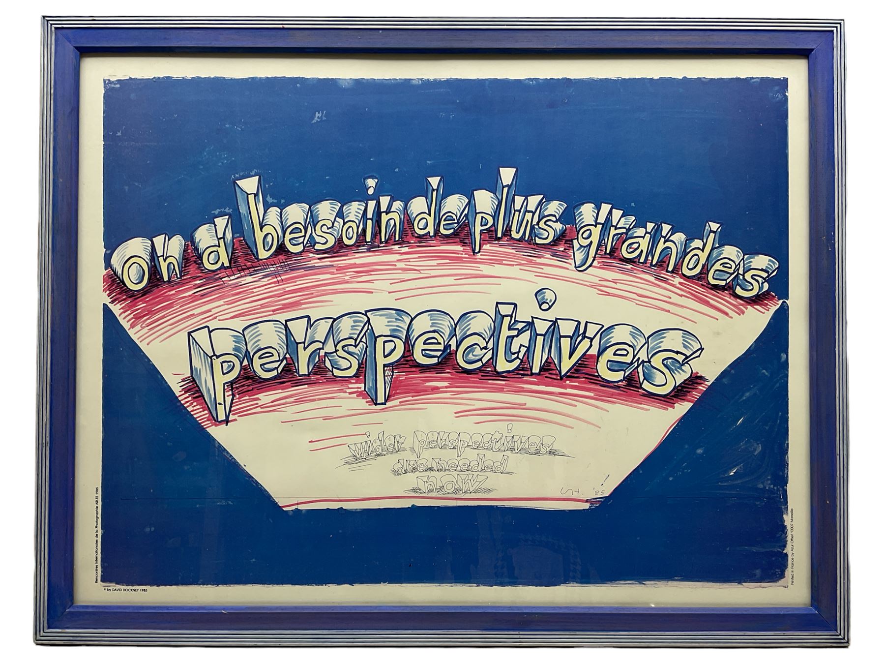 David Hockney (British 1937-): 'Wider Perspectives', colour lithograph poster signed and inscribed 'For the Lighthouse Fund' in pen pub. Recontres Internationales Arles 1985, 55cm x 75cm